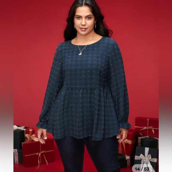 Textured Dot Elastic Sleeve A Line Blouse in Indigo, 22W/24W - Picture 1 of 6